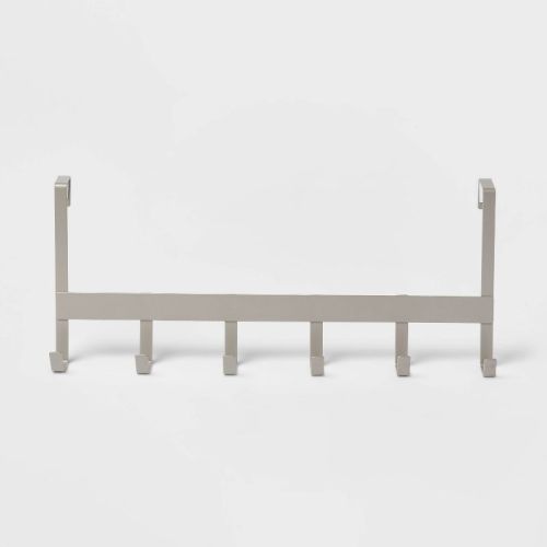 Large Over the Door Hook 6 Hooks Brushed Nickel - Brightroom™: Steel, No Assembly, Powder-Coated Finish, 19" Length