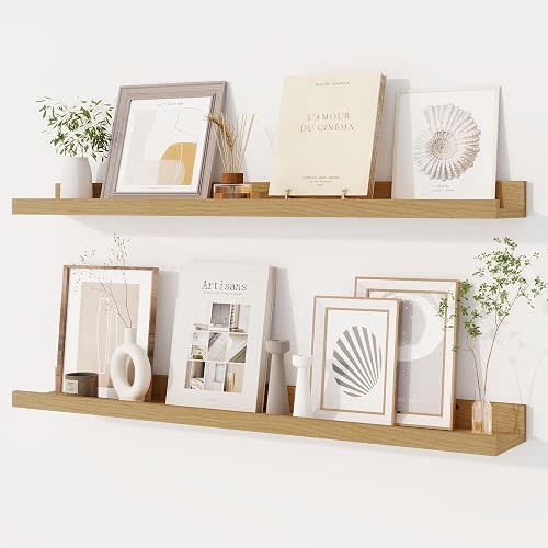 Dreamland Picture Ledge Shelf for Wall, Floating Shelves Set of 2, 32 Inch Long Floating Shelves with Lip for Living Room, Bedroom, Bathroom, Kitchen, Walnut