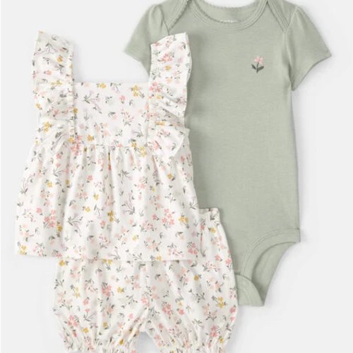 Baby Girl 3-Piece Floral Outfit Set - White/Green | Carter's