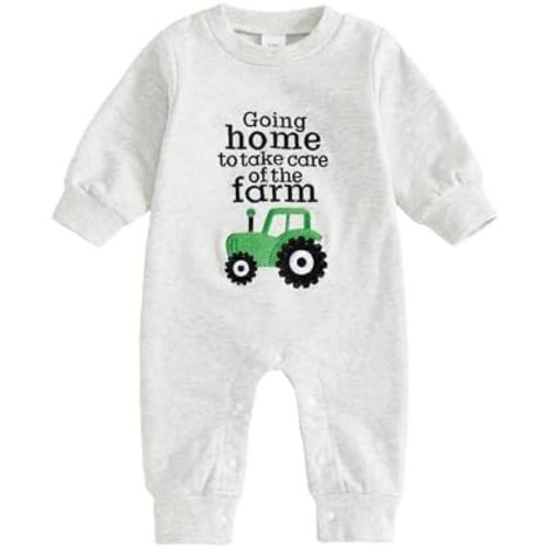 YOKJZJD Newborn Baby Boy Farm Outfit Tractor Long Sleeve Jumpsuit Romper Letter Bodysuit Fall Winter Clothes