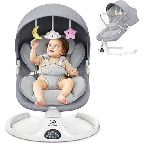 Baby Swings for Infants, Smelluck Electric Baby Swing with Upgraded 3 Adjustable Backrest, 12 Preset Melodies, 5 Speeds, Remote Control and Bluetooth, Portable Infant Swing for Indoor and Outdoor