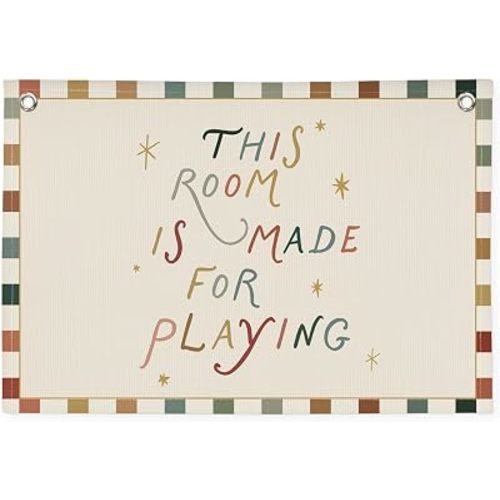 XYDEG Playroom Decor Canvas Banner, Boho Nursery This Room Is Made for Playing Flag Wall Decor, Playroom Wall Hanging Flag Decorations for Kids Boy Girl Nursery Toddler Room Bedroom, 30x20 Inch