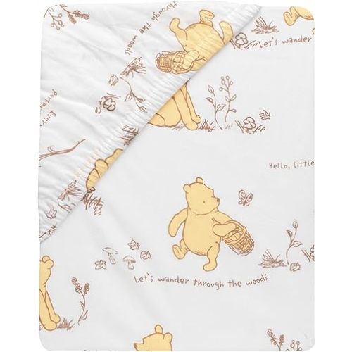 Lambs & Ivy Disney Baby Storytime Pooh 100% Cotton Fitted Crib Sheet - White