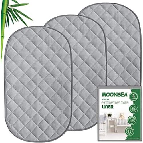 Diaper Changing Pad Liner Non-Slip, Waterproof Terry Mat Changing Pad Cover Liner, Quilted Absorbent Bassinet Liners Washable, 3 Pack 13"x 26" Reusable Portable Changing Table Pad Grey