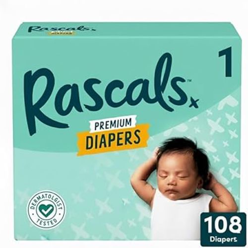 Rascals Premium Diapers, Size 1, 108 Count from Global