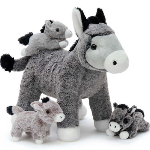 Muiteiur 4Pcs Donkey Stuffed Animal 19.7" Mommy Donkey Plush Toy with 3 Babies Inside