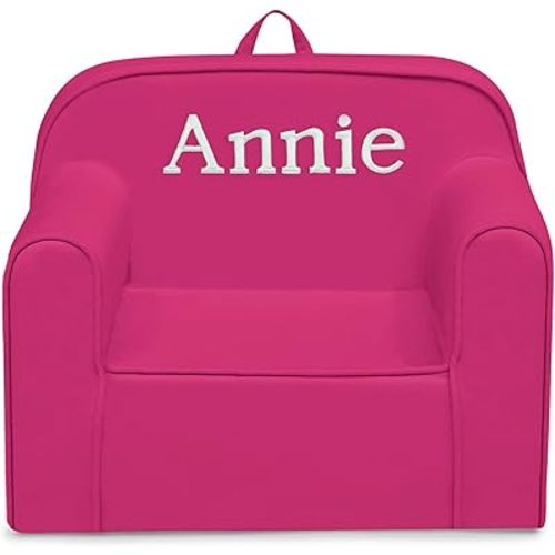 Delta Children Personalized Cozee Chair - Customize with Name – Foam Kids Chair for Ages 18 Months and Up, Hot Pink
