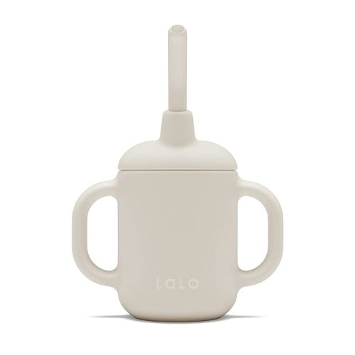 Lalo Little Cup, Non-Toxic Silicone Straw Cup with Handles - Baby and Toddler Sippy Cup - Mini Cup and Straw Training System, 4oz, Oatmeal