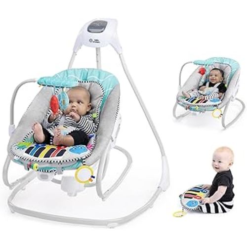 Baby Einstein Explorers Kick to It 4-in-1 Musical Baby Swing & Rocker, with Removable Piano Toy, Ages 0 Months and Up