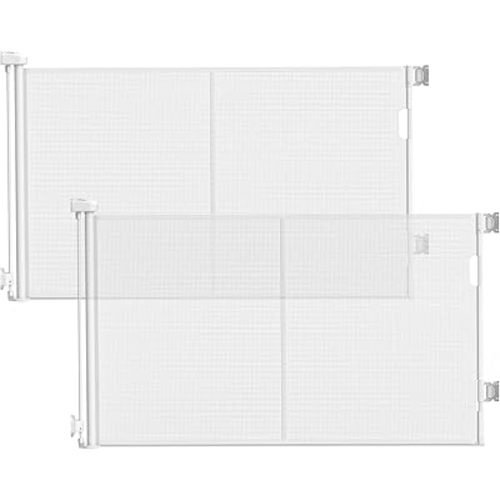 2 Pack Reinforced Retractable Gate with Support Rods - Prevent Crawling Under, 60" Wide Retractable Dog Gate Indoor/Outdoor Use, Mesh Baby Gate Retractable Pet Gate for Stairs, Doorways, Decks, White