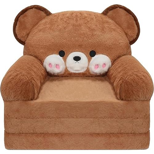 MONKISS Kids Couch, Comfy Toddler Chair, 2 in 1 Fold Out Kids Sofa to Lounger, Baby Sleeper Chair, Toddler Furniture, Birthday Gifts for Boys and Girls, 1~4 Years Old, Bear