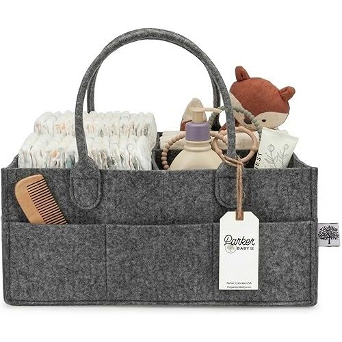 Parker Baby Co. Diaper Caddy - Nursery Storage Bin and Car Organizer for Diapers and Baby Wipes - Charcoal, Large