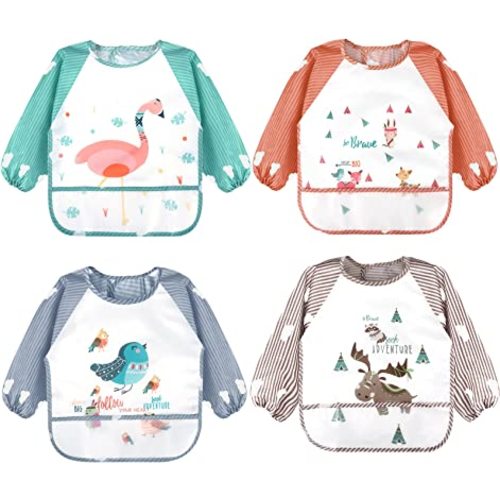 Accmor Long Sleeve Baby Bibs, Waterproof Sleeved Bibs Smock for Toddler Baby Girls Boys Eating Feeding