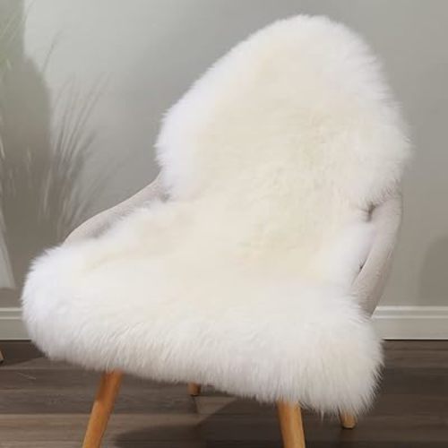 LLB Genuine Sheepskin Area Rug Wool Rug Fur Carpet Fluffy Shaggy Fur Rug for Living Room Kids Bedroom Real Sheepskin Throw Lambskin Rugs Sofa Mat Chair Seat Covers (Ivory White, 2 x 3 ft Sheepskin)