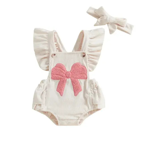 Newborn Baby Girl Valentines Day Overalls Romper Cute Bow Embroidery - TikTok Shop
