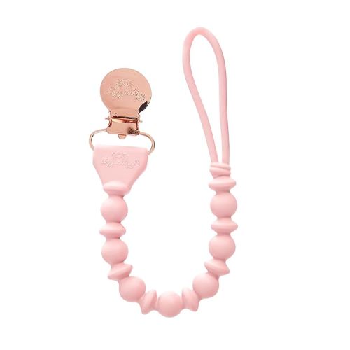 Itzy Ritzy Silicone Pacifier Clip; 100% Food Grade Silicone Pacifier Strap with Clip Keeps Pacifiers, Teethers & Small Toys in Place Features One-Piece Design & Cord (Pink)