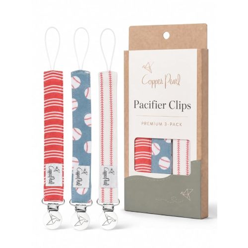 Copper Pearl Pacifier Clip 3-Pack - Stylish Stainless Steel Pacifier Holder Clip for Baby Girls and Boys - Baby Pacifier Clips for No More Floor Drops - Slugger