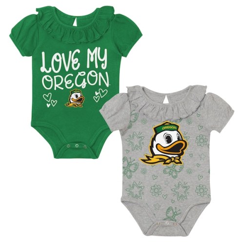 Infant Outerstuff  Green/Gray Oregon Ducks Two-Pack Playtime Ruffle Bodysuit Set