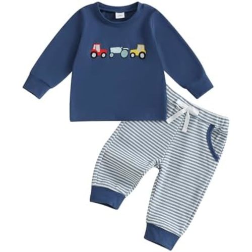 Madjtlqy Toddler Baby Boy Fall Clothes Embroidery Sweatshirt Pullover Tops + Casual Pants Infant 2 Piece Winter Outfit Set