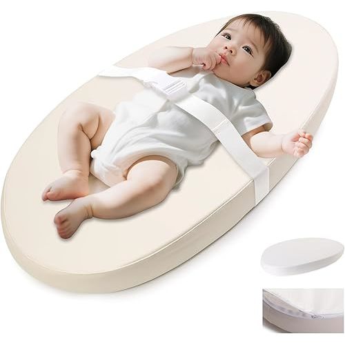 Baby Changing Pad for Dresser, Wipeable Waterproof PU Cover & Non-Slip Safety Belt, Portable Contoured Baby Changing Mat with Cushioned Foam, Beige