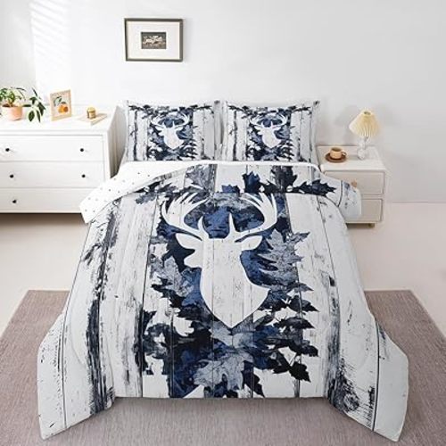 Feelyou Camo Toddler Bedding Set, Deer Antlers Army Camo Comforter Set, Western Duvet Insert Microfiber Bed Set