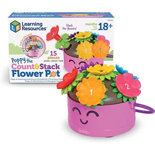 Learning Resources Poppy the Count & Stack Flower Pot - 15 Pieces, Ages 18+ Months, Toddler Fine Motor and Sensory Toys, Preschool Activity, Montessori