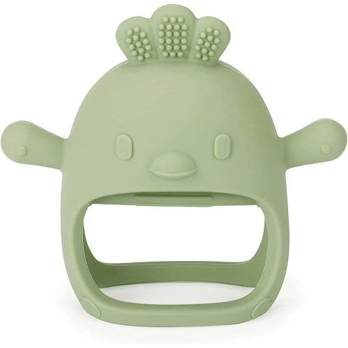 Socub Silicone Baby Teether Toy for Infants 3+ Months, BPA Free Anti-Drop Silicone Mitten Teething Toy for Soothing Sore Gums, Baby Chew Toys for Sucking Needs, Olive
