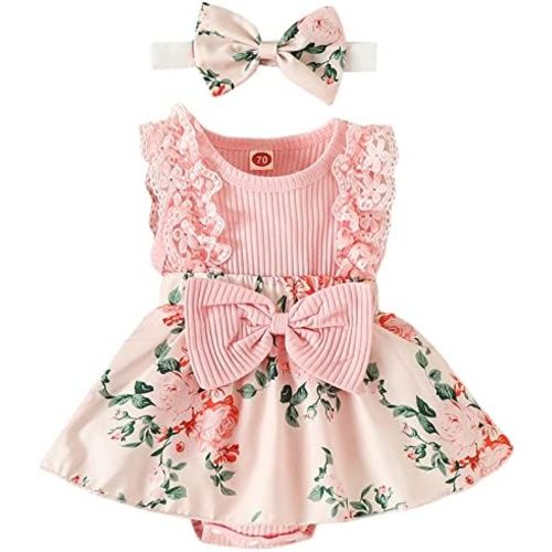 Mubineo Baby Girl Summer Clothes Outfits Sleeveless Lace Floral Romper Dress Newborn Outfit