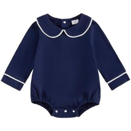 Baby Boy Girl Bubble Romper Infant Long Sleeve Collar Romper Oversize T-shirt Cotton Bodysuit Top