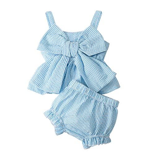 Newborn Baby Girl Clothes Stripe Sleeveless Bowknot Tank Top Shorts Set Summer Outfits Cute Baby Clothes Girl 0-18M