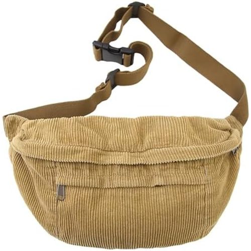 Micmores Crossbody Bags for Women Men Corduroy Fanny Pack Oversize Shoulder Purse Cute Belt Bum Sling Bag for Travel Running (Khaki)