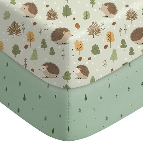 Pack and Play Sheets Fitted, Mini Crib Sheets 2-Pack for Pack N Play Mattress, Stretchy Playpen Sheet for Boys Girls, Softness and Breathable, 38" x 26"