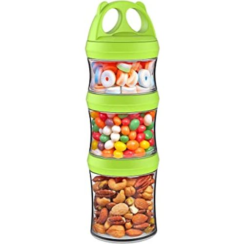 SELEWARE Portable Stackable Food Storage Containers for Snacks Formula Powder and Drinks Twist Lock System Airtight Leak-proof BPA and Phthalate Free 3 Piece Jars 28oz Blue