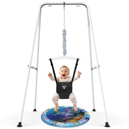 G TALECO GEAR Baby Jumper with Stand,Baby Bouncer,Easy Set-Up,Baby Exerciser for Active Babies,Suitable for Indoor and Outdoor, Water Mat Include (Black)