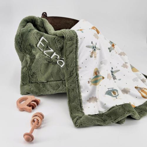 Personalized aviation boy Baby Blanket Airplane theme Nursery Decor Plane Gift Baby Boy minky Blanket Custom Name Embroidery Baby Shower