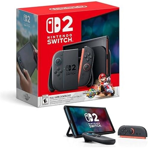 Nintendo Switch 2 + Mario Kart World Bundle, 7.9" HDR10 Touchscreen 120Hz Display, 256GB Storage, Next-Gen Joy-Con 2 Mario Edition, Black, INTL Version