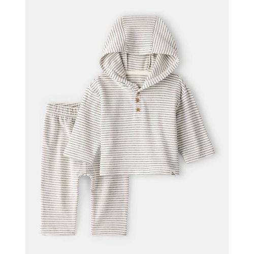 Baby Boy 2-Piece Striped Hooded Top & Pant Set - Grey | Carter's