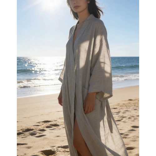 100% Linen Kimono Robe, Unisex Spa Bathrobe, Custom Size & Color