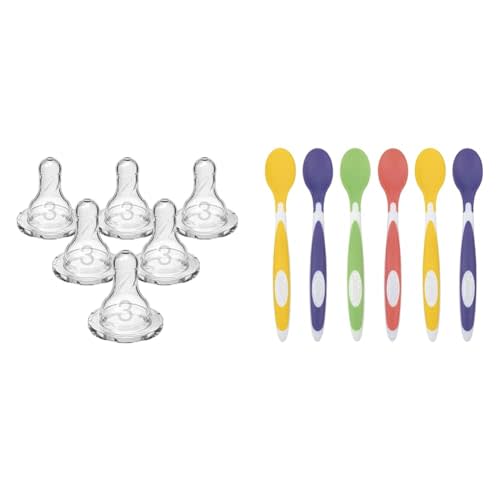 Dr. Brown's Level 3 Medium-Fast Flow 6 Pack Baby Bottle Nipples & Toddler Spoon 6 Pack Bundle
