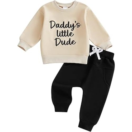 Baby Boy Fall Clothes Set Long Sleeve Letter Print Sweatshirt Pants Toddler Infant Outfits 6 12 18 24 Months 2T