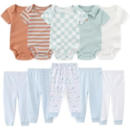 Baby Boy Girl 10 Piece Combined Type Clothing Set Cotton Baby Bodysuits and Pants Set Home Outdoor Infant Clothes