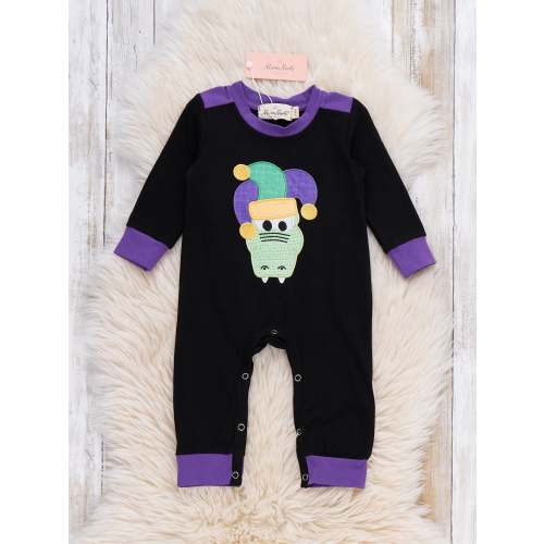 Little Jester Alligator Embroidered Romper