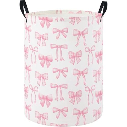 Baby Laundry Hamper Basket Baby Hamper for Nursery Boy and Girl Cute Kids Toys Storage Bin Organizer Boho Room Decor(Pink Bowknot)