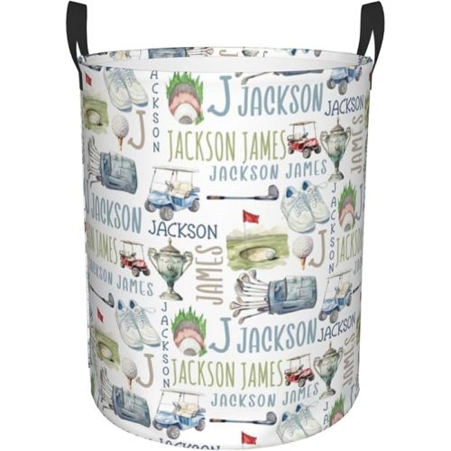 Personalized Golf Laundry Basket, Custom Sports Laundry Hamper With Name Gifts For Kids Adults Boys Girls, Collapsible Dirty Clothes Storage Organizer With Handles M 19.6 X 15.7in