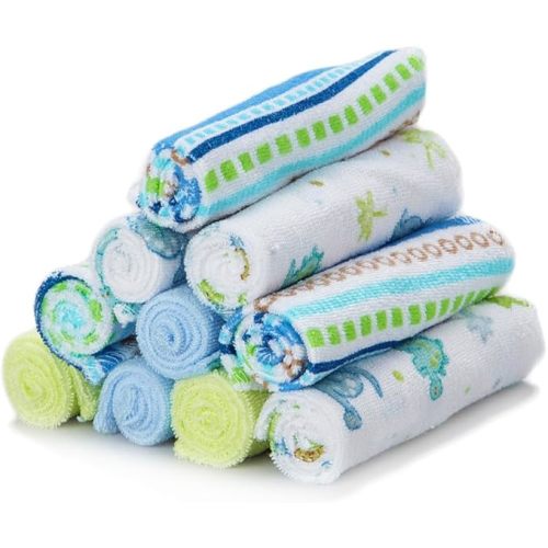 Spasilk 10 Pack Soft Terry Bath Washcloths – Newborn Boy or Girl, Blue Stripes