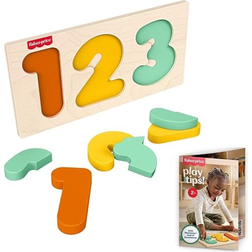 Fisher-Price Wood Montessori Toy 1-2-3 Puzzle, American Montessori Society Seal of Excellence, 6-Piece Wooden Learning Activity & Expert Play Tips for Toddlers & Kids Ages 2+ Years (Amazon Exclusive)