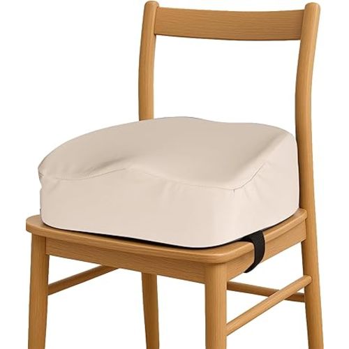 Babelio Ergo-Designed Booster Seat for Kitchen Chair, Promote Proper Upright Posture, Toddler Booster Seat for Dining Table, Suitable for 18 Months to 5 Years, Stain-Resistant Faux Leather, Beige