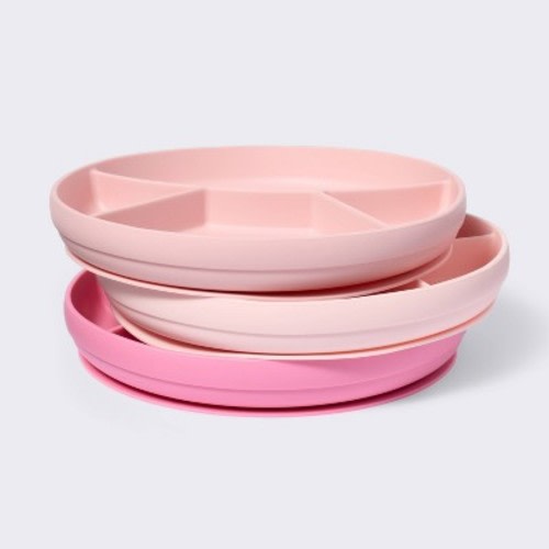 Silicone Suction Divided Plates - 3pk - Pink - Cloud Island™