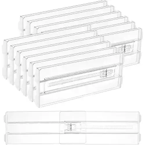 Vtopmart 12 Pack Drawer Dividers for Clothes, 4" High 10.2"-16.5" Adjustable Expandable Dresser Drawer Organizer, Clear Plastic Separators for Dresser, Baby Clothing, Underwear, Cosmetic, Toiletries