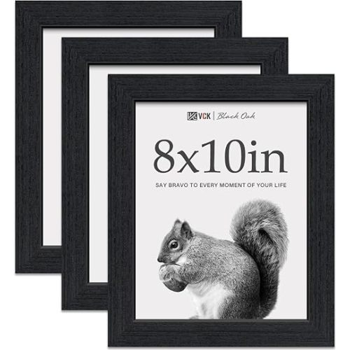 VCK 8x10 Picture Frames 3 Pack, Black Oak Wood Wide Border, for Photo